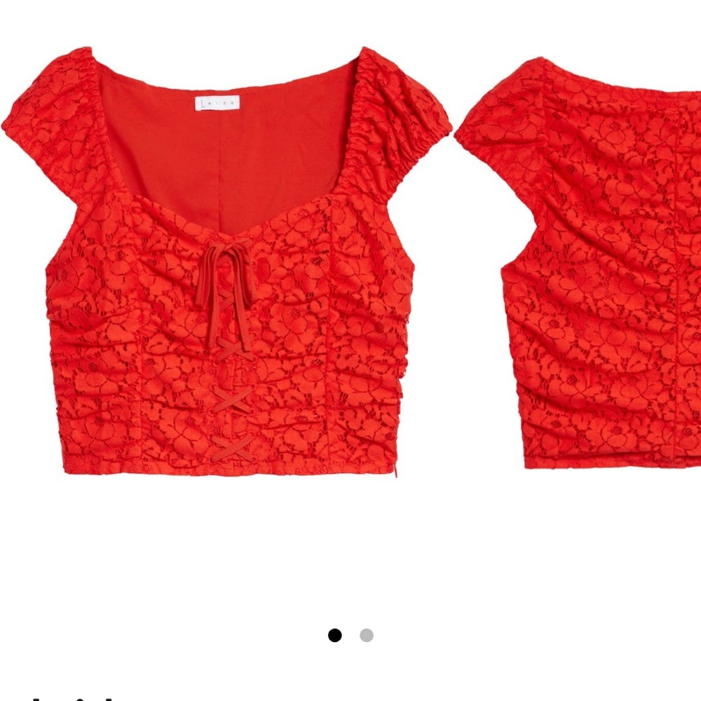 Leith LACE UP CROP TOP SMALL RED BLOOM